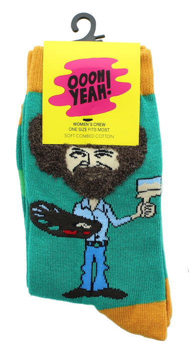 Bob Ross Fuzzy Hair Women's Crew Socks | One Size