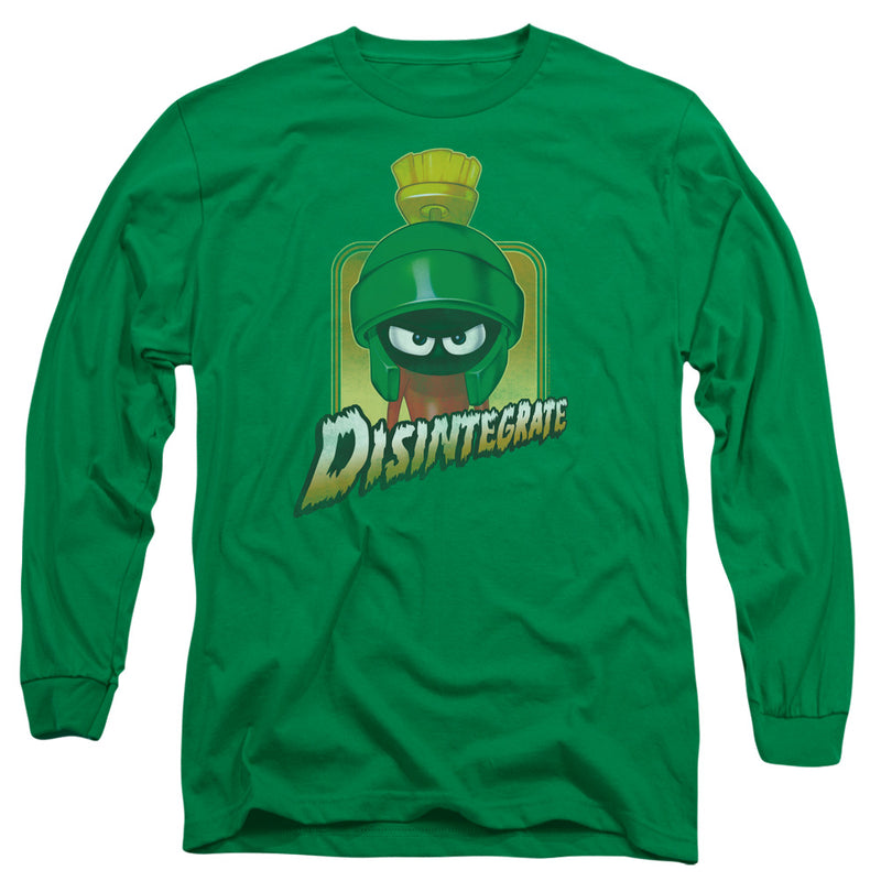 Kelly green long-sleeve t-shirt with Marvin the Martian's face in a green helmet and the text "DISINTEGRATE" in green-and-yellow lettering below.