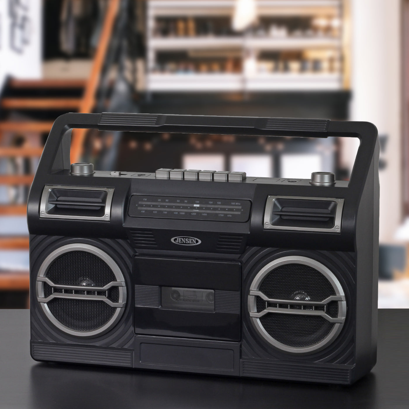 Jensen Portable AM/FM Radio with Cassette Player/Recorder and Built-in ...