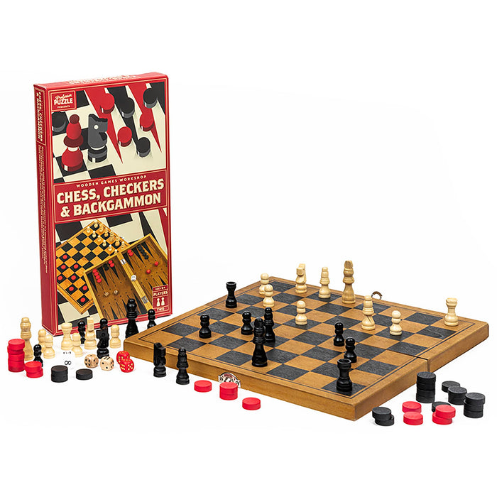 Chess | Checkers | Backgammon Classic Wooden Family Board Games