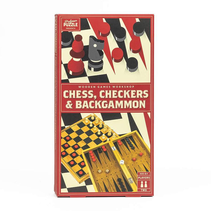 Chess | Checkers | Backgammon Classic Wooden Family Board Games