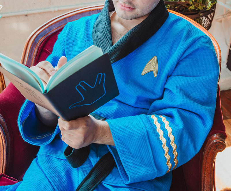 Star Trek: The Original Series Waffle-Weave Cotton Adult Bathrobe | Blue Medical product image 7 of 8