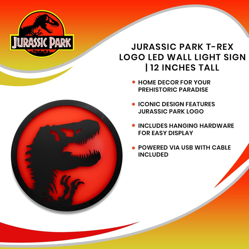 Jurassic Park T-Rex Logo LED Wall Light Sign | 12 Inches Tall product image 7 of 7