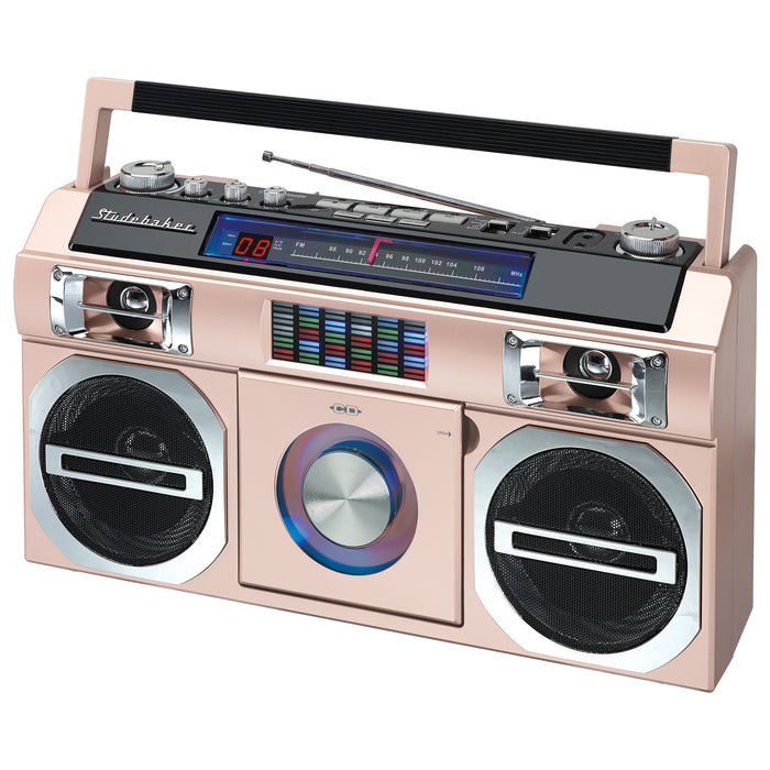 Studebaker 80's Retro Street Boombox with FM Radio, CD Player, LED EQ, 10 Watts RMS and AC/DC