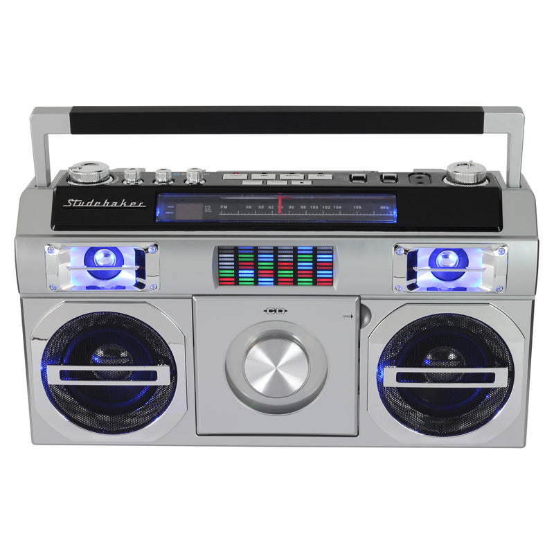 Studebaker 80's Retro Street Boombox with FM Radio, CD Player, LED EQ, 10 Watts RMS and AC/DC