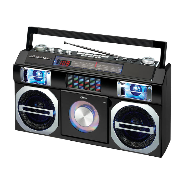 Studebaker Master Blaster Bluetooth Boombox with 3 Way Power, AM/FM Radio, USB Port, CD Player with MP3 Playback and 10 Watts RMS Power