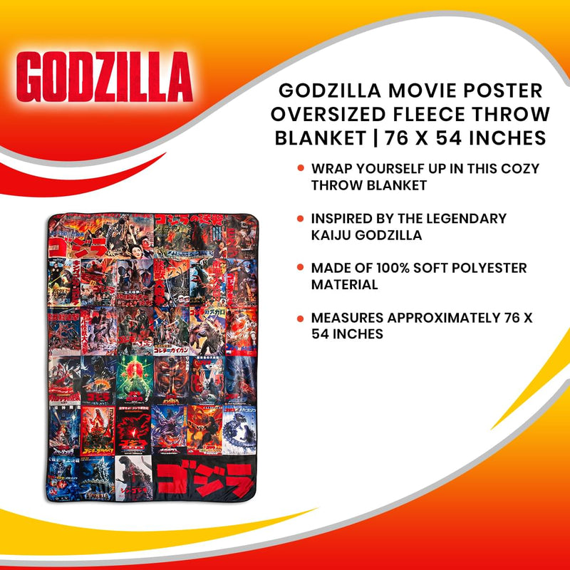 Godzilla Movie Poster Oversized Fleece Throw Blanket | 76 x 54 Inches product image 7 of 7