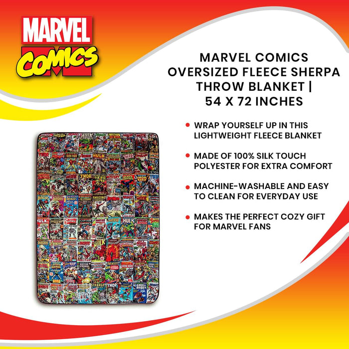Marvel Comics Oversized Fleece Sherpa Throw Blanket | 54 x 72 Inches