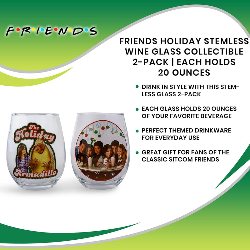 Friends Holiday Stemless Wine Glass Collectible 2-Pack | Each Holds 20 Ounces product image 7 of 7