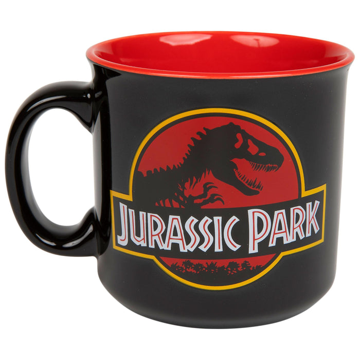 Jurassic Park Classic Logo Black Ceramic Camper Mug | Holds 20 Ounces