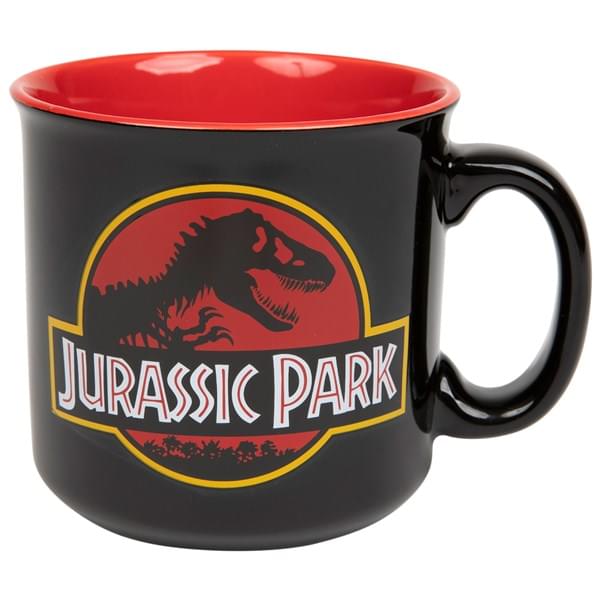 Jurassic Park Classic Logo Black Ceramic Camper Mug | Holds 20 Ounces