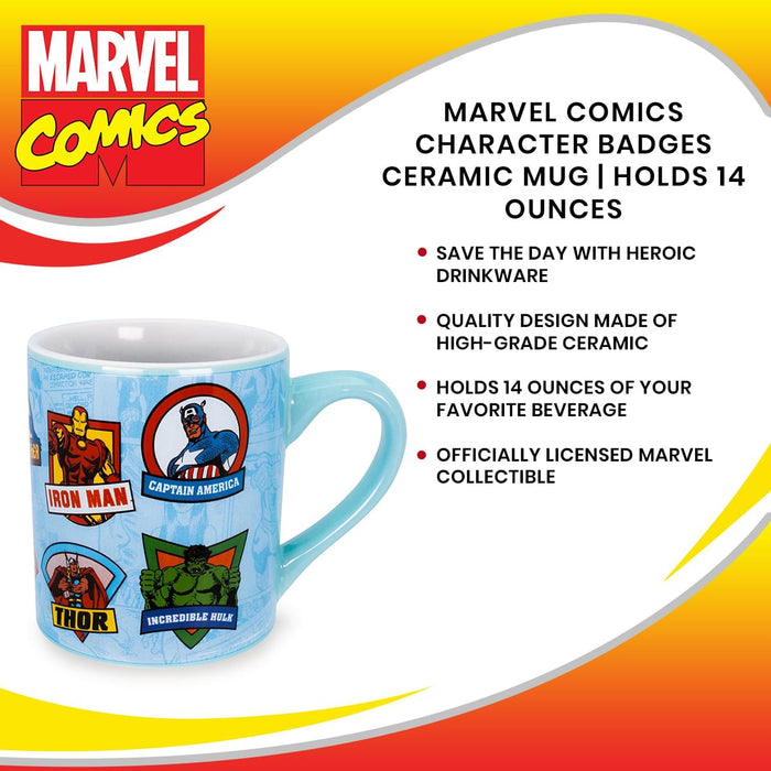 Marvel Comics Character Badges Ceramic Mug | Holds 14 Ounces