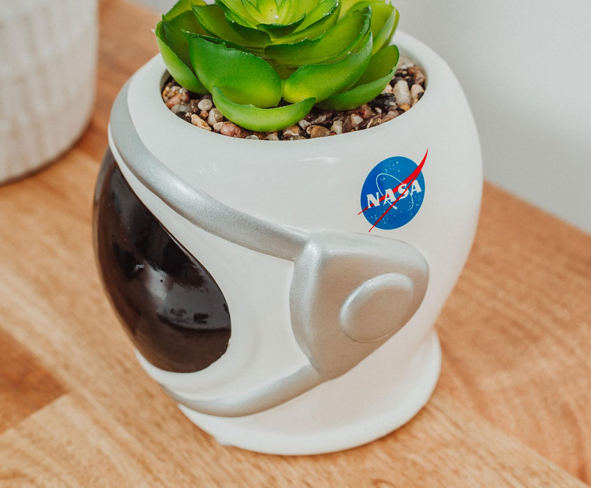 NASA Space Helmet 6-Inch Ceramic Planter With Artificial Succulent