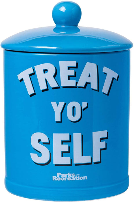 Parks and Recreation "Treat Yo Self" Ceramic Cookie Jar Container With Lid