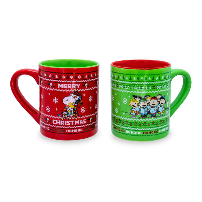 Peanuts Charlie Brown and Snoopy Christmas Sweaters Ceramic Mugs | Set of 2