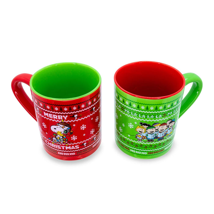 Peanuts Charlie Brown and Snoopy Christmas Sweaters Ceramic Mugs | Set of 2