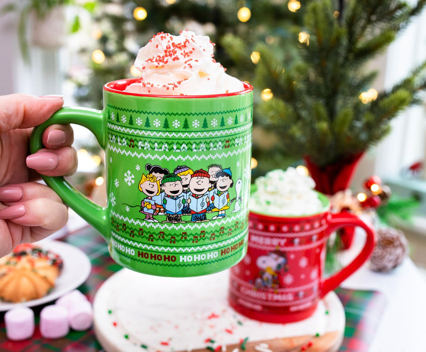 Peanuts Charlie Brown and Snoopy Christmas Sweaters Ceramic Mugs | Set of 2