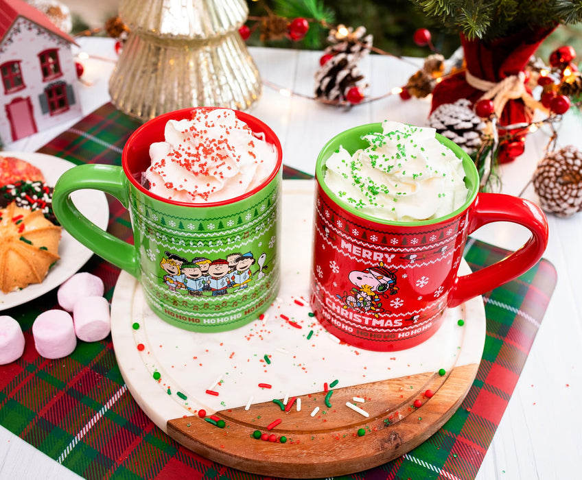 Peanuts Charlie Brown and Snoopy Christmas Sweaters Ceramic Mugs | Set of 2