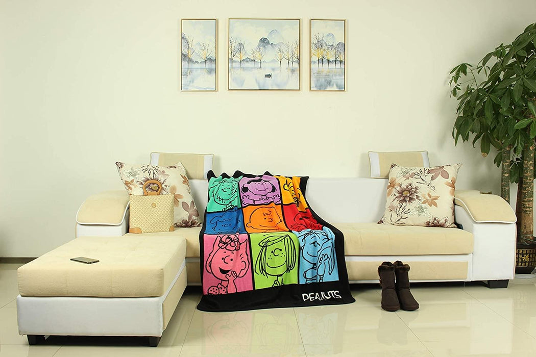 Peanuts Multicolor Character Grid Fleece Throw Blanket | 45 x 60 Inches