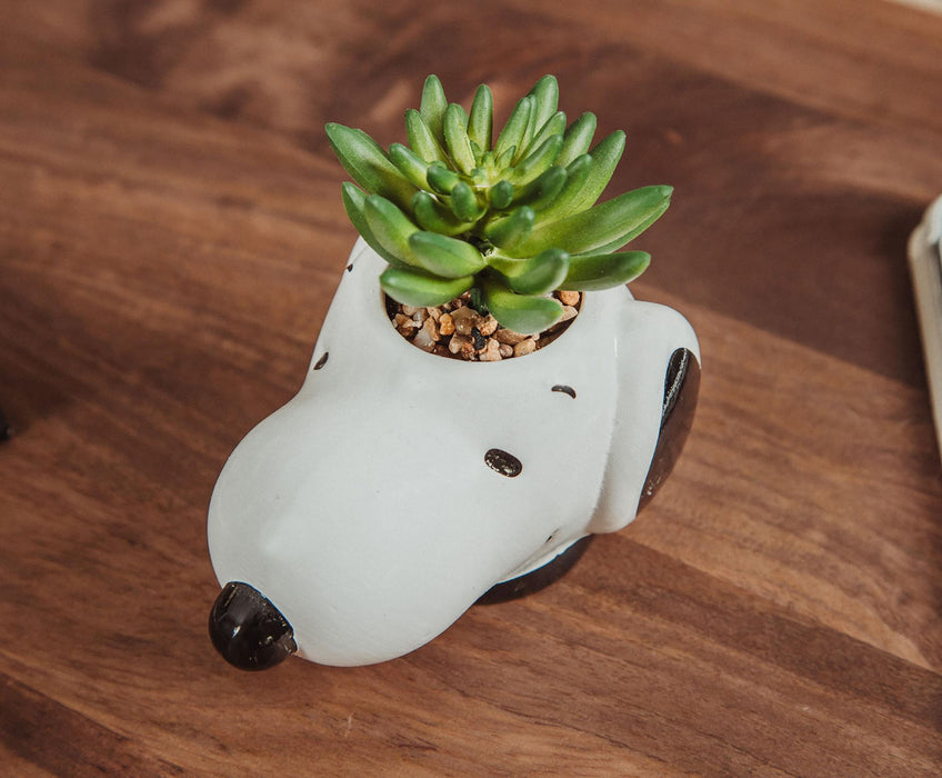 snoopy planter pot Peanuts Snoopy Face Ceramic Mini Planter with Artificial Succulent