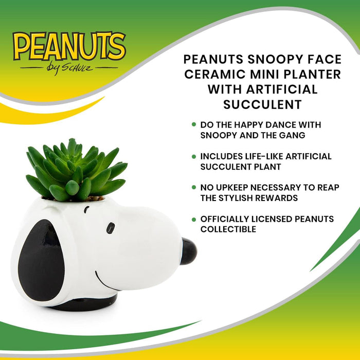 Peanuts Snoopy Face Ceramic Mini Planter with Artificial Succulent