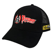 Black mesh-back cap with embroidered red and white Svengoolie logo and character face on front, and yellow MeTV logo on side panel.