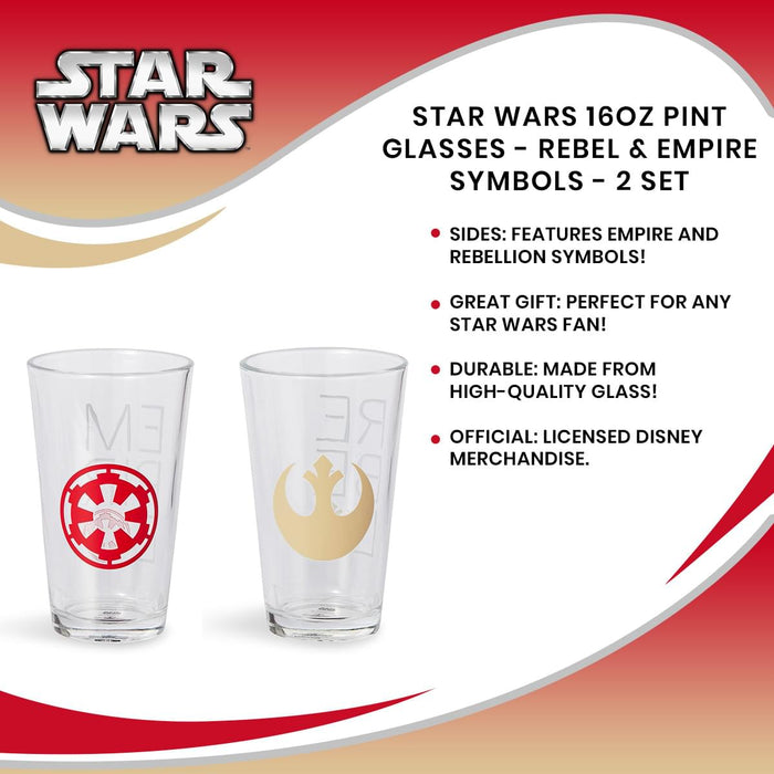 Star Wars Rebel & Empire Logos 16oz Pint Glass Set 2