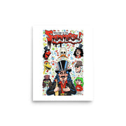 Art print reading 'Welcome to the Sveniverse!' with Svengoolie, Kerwyn, Sventoonie, and other cartoon caricatures on a colorful bubble background; with Scott Shaw watermark included.