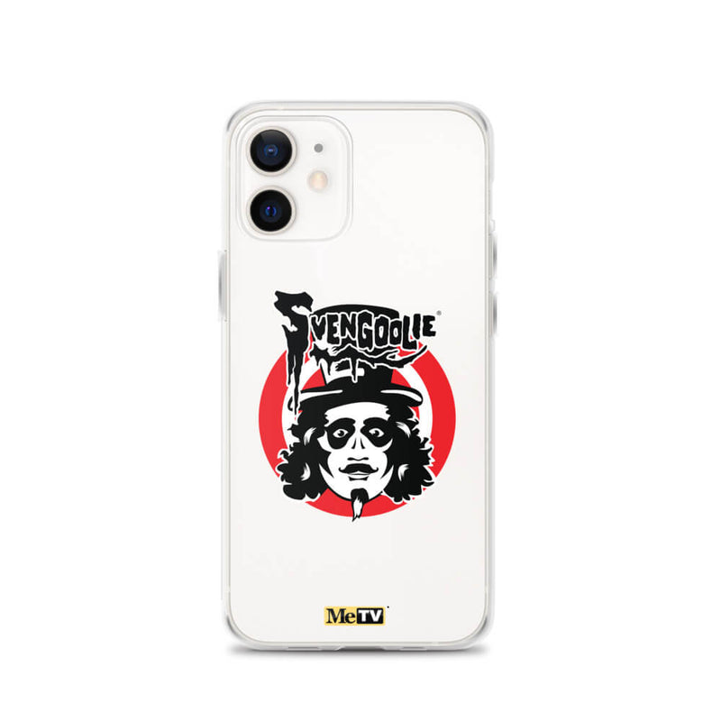 Clear iPhone case featuring Svengoolie target logo in center and "MeTV" logo at bottom.