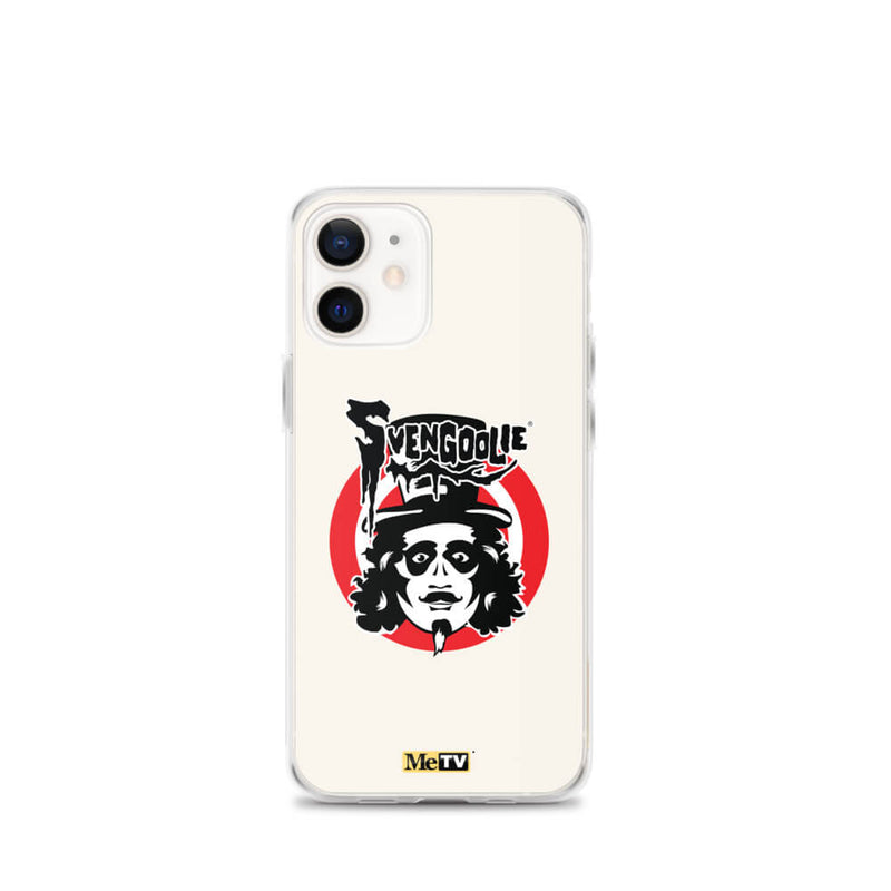 Cream iPhone case featuring Svengoolie target logo in center and "MeTV" logo at bottom.