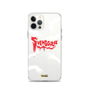 White iPhone case with black background, white zombie hands reaching in, and red dripping 'SVENGOOLIE' logo with MeTV badge at bottom.