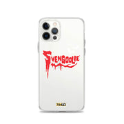 Black iPhone case with red dripping "Svengoolie" logo and three white bats, plus a small yellow MeTV logo at the bottom.