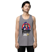 Heather gray tank top with graphic of Svengoolie in a blue top hat and red-white circle, text reading "Svengoolie I Want YOU To Watch MeTV".