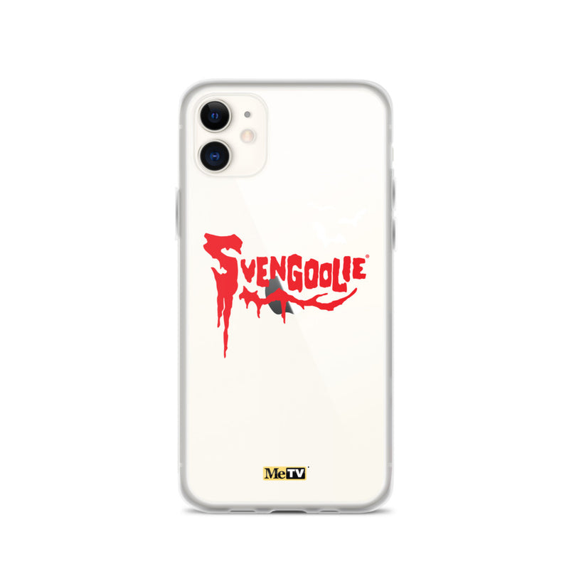 White Phone case with red dripping "Svengoolie" logo and three white bats, plus a small yellow MeTV logo at the bottom.
