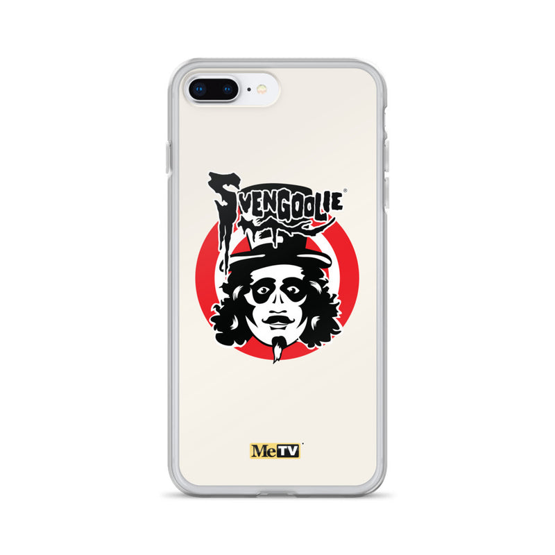 Cream iPhone case featuring Svengoolie target logo in center and "MeTV" logo at bottom.