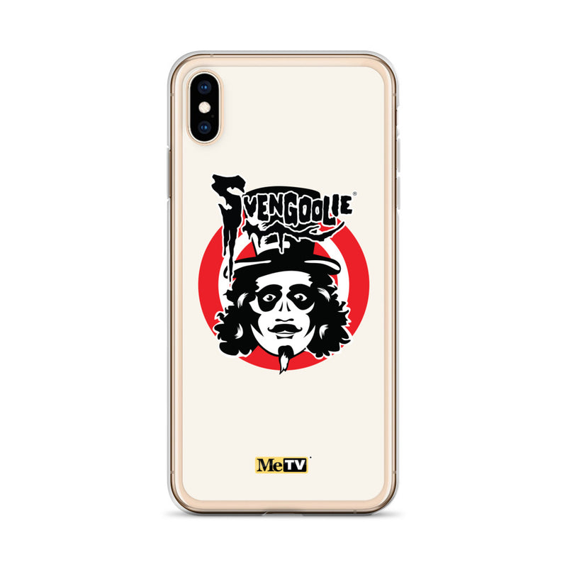 Cream iPhone case featuring Svengoolie target logo in center and "MeTV" logo at bottom.