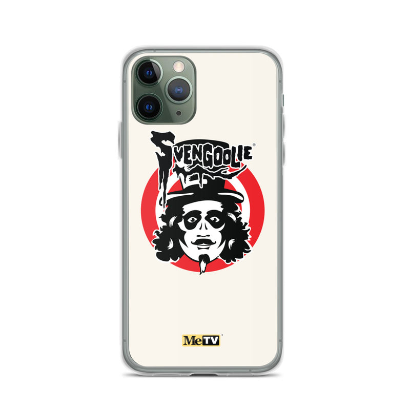 Cream iPhone case featuring Svengoolie target logo in center and "MeTV" logo at bottom.