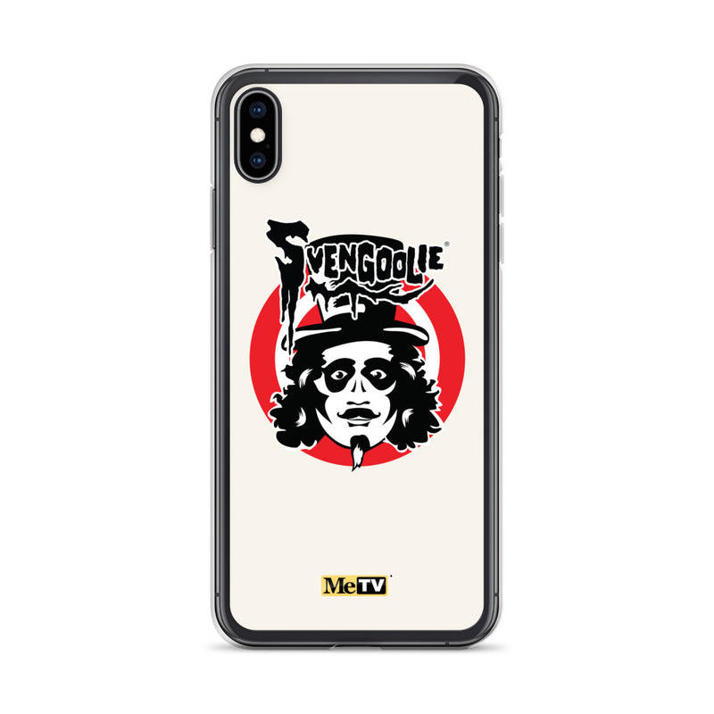 Cream iPhone case featuring Svengoolie target logo in center and "MeTV" logo at bottom.