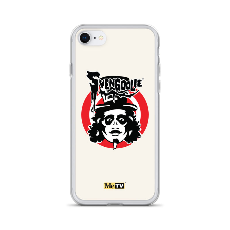 Cream iPhone case featuring Svengoolie target logo in center and "MeTV" logo at bottom.