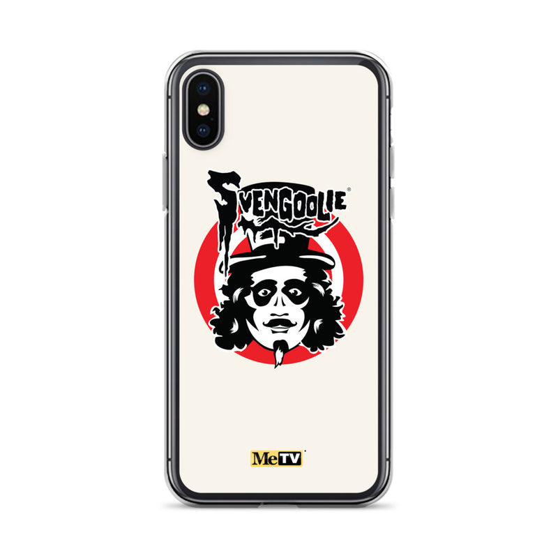 Cream iPhone case featuring Svengoolie target logo in center and "MeTV" logo at bottom.