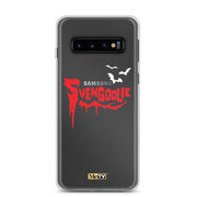 Gray Samsung case with red dripping "Svengoolie" logo and three white bats, plus a small yellow MeTV logo at the bottom.
