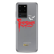 Silver Samsung case with red dripping "Svengoolie" logo and three white bats, plus a small yellow MeTV logo at the bottom.