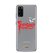 Silver Samsung case with red dripping "Svengoolie" logo and three white bats, plus a small yellow MeTV logo at the bottom.