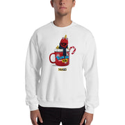 White crewneck sweatshirt with red character in a red mug wearing a blue scarf, text "Toon In with Me" and "MeTV" logo printed on front.
